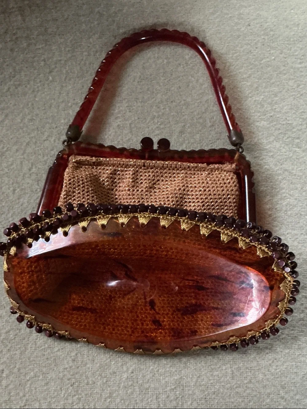 Hand Crafted Pink and Brown Beaded Wristlet with Tortoiseshell Handle